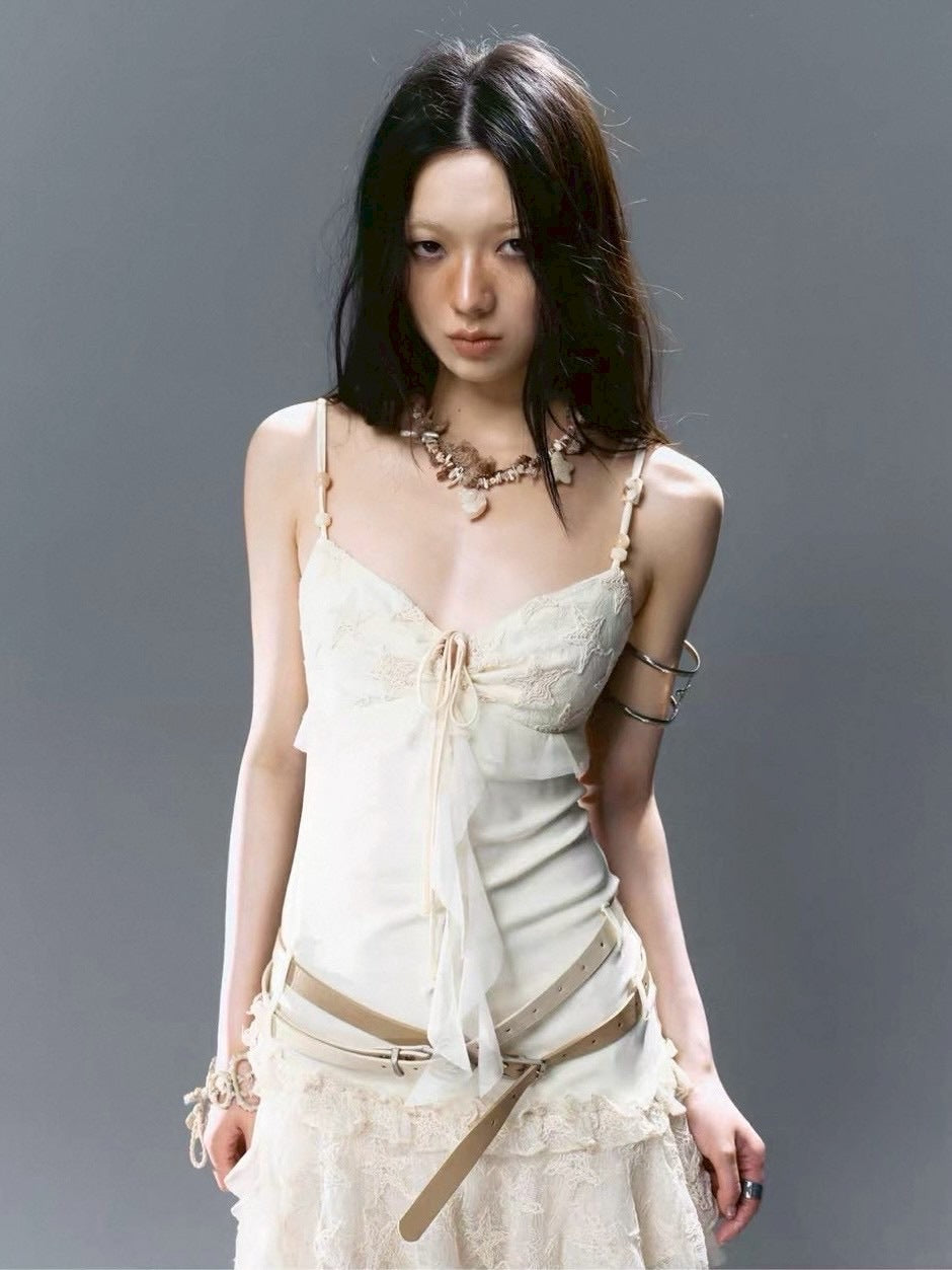 【Cest Nous】Belted Slip Dress / 【セヌー】ベルトフリルキャミワンピース