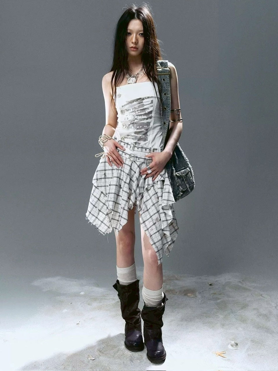 【Cest Nous】Plaid Bustier Dress / 【セヌー】グラフィックビスチェチェックワンピース