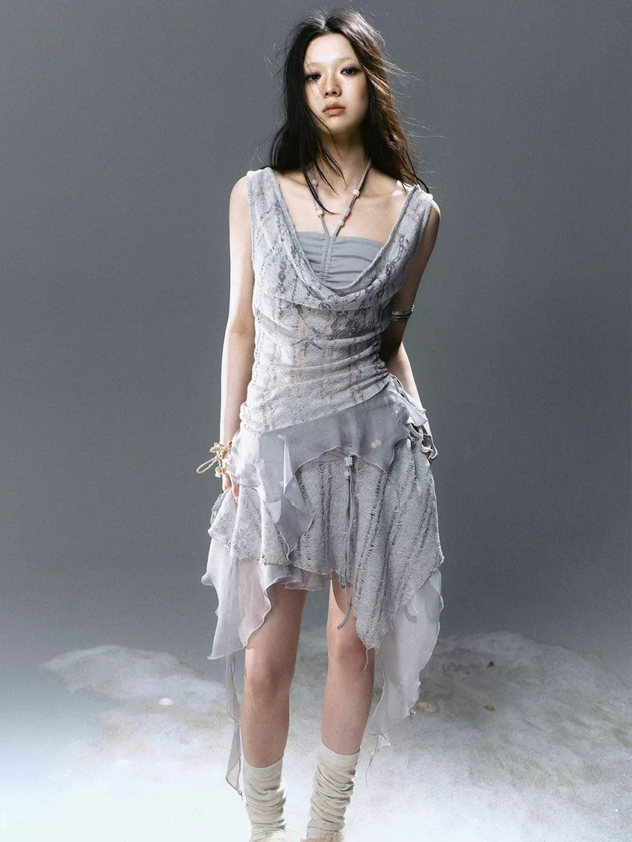 【Cest Nous】Blue Beaded Skirt / 【セヌー】レースシースルースカート