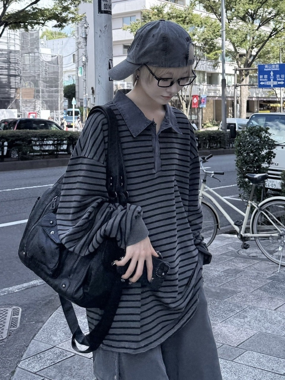 受注制【nmtc +】border long sleeve / 【エヌエムティーシープラス】襟付きボーダー長袖Tシャツ (2color)