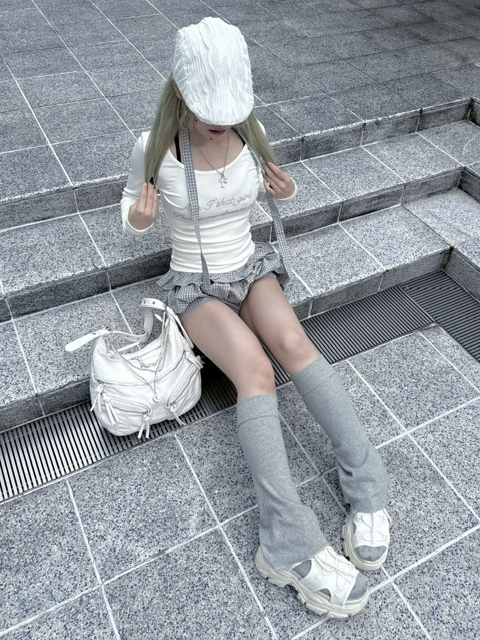 受注制【nmtc +】tie set check lace long sleeve / 【エヌエムティーシープラス】タイ付きチェックレース切り替え長袖Tシャツ (3color)