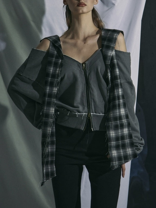 【GATELESS】OFF-SHOULDER ZIP SWEAT / 【ゲートレス】オフショルダージップスウェット