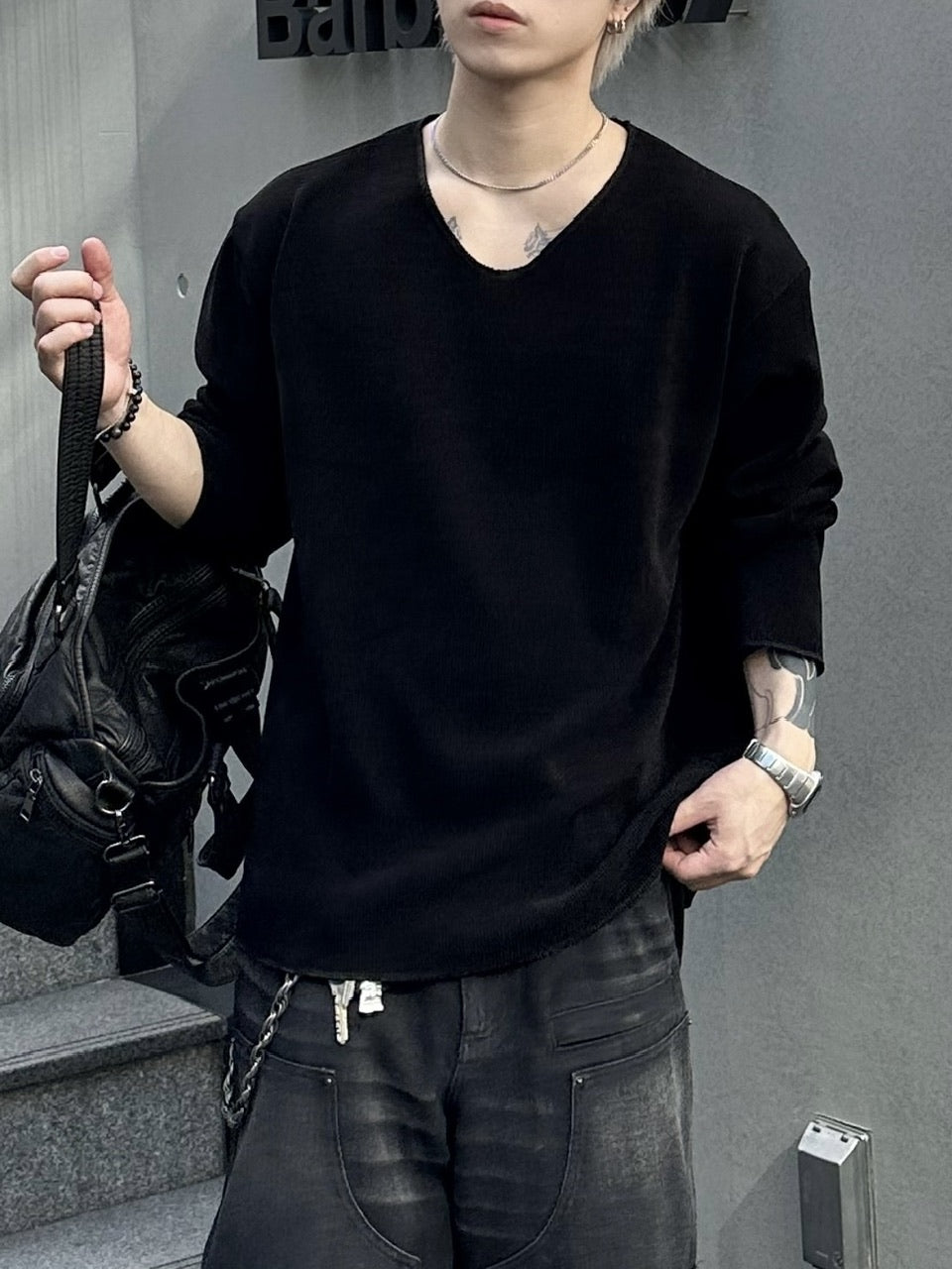 大阪店WEB限定受注制【Chikashitsu +】simple deck v neck knit / 【チカシツプラス】シンプルデッキブイネックニット (3color)