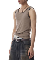 【AAKAM】Eyelet Contrast Camo Sleeveless