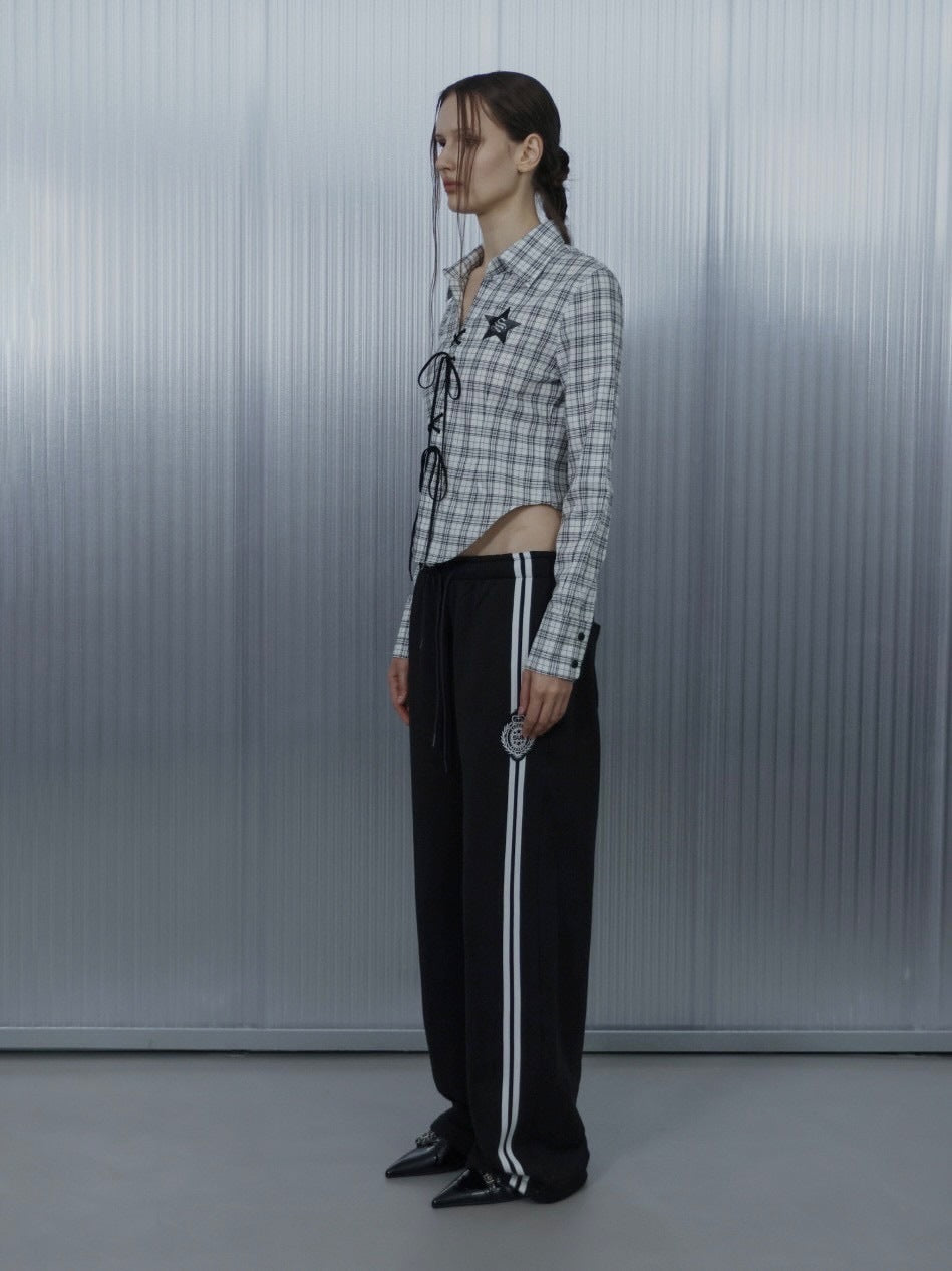 【SETUP‐EXE】CHECK RACE-UP SHIRT / 【セットアップエグゼ】チェックレースアップ長袖シャツ