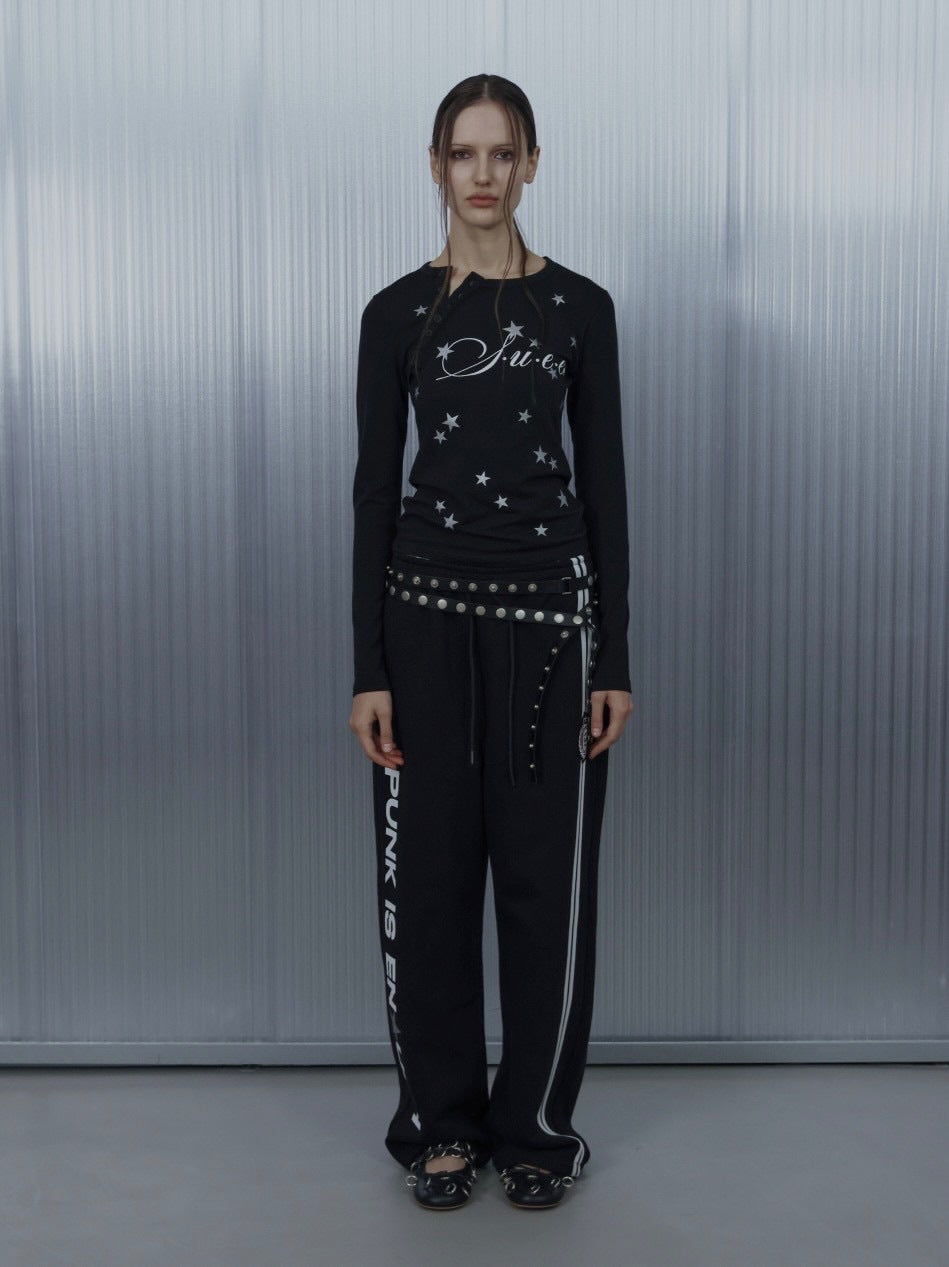 【SETUP‐EXE】STAR HENLEY NECK TOP / 【セットアップエグゼ】スターヘンリーネック長袖Ｔシャツ