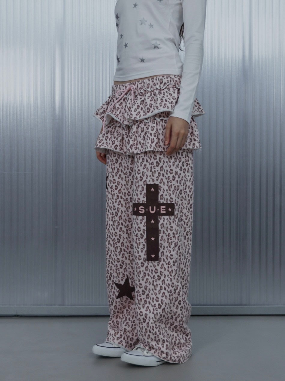 【SETUP‐EXE】FRILL LEOPARD PRINT PANTS / 【セットアップエグゼ】フリルレオパードプリントスウェットパンツ