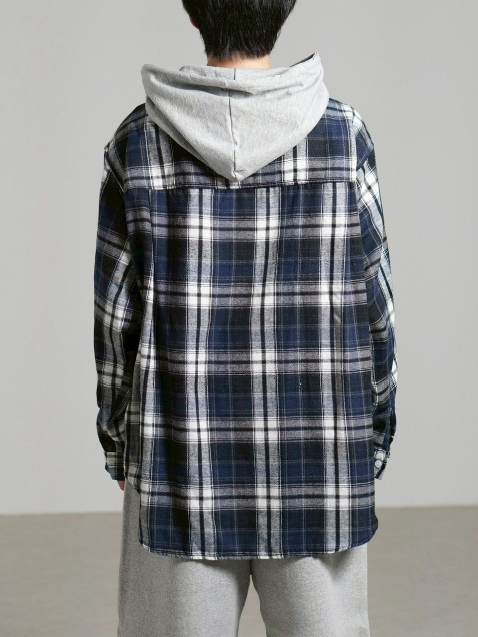 受注制【Chikashitsu +】hood mix check hoodie / 【チカシツプラス】フードミックスチェックパーカー (3color)