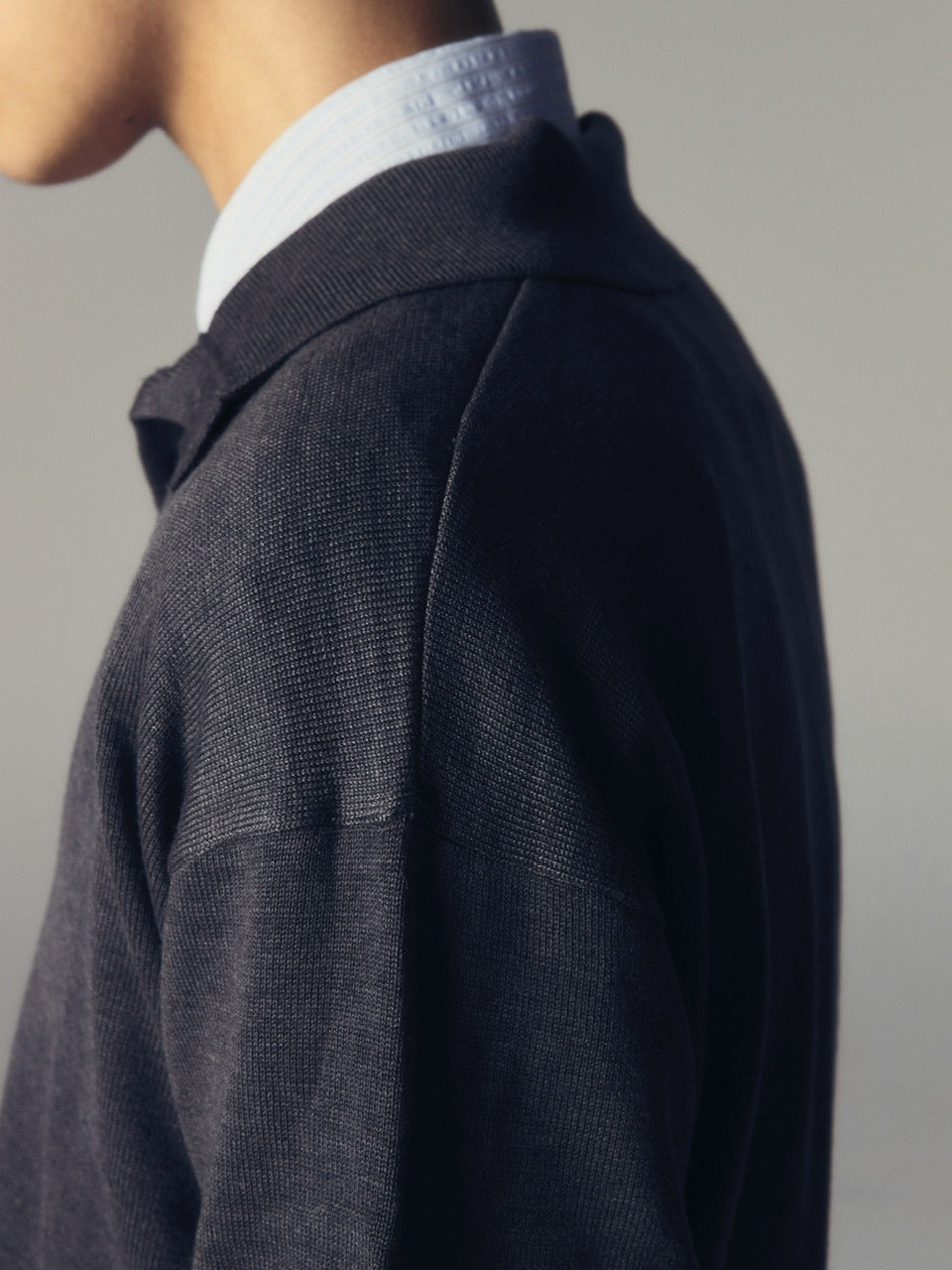 【CS】wool touch knit polo (charcoal) / 【シーエス】ウールタッチニットポロ