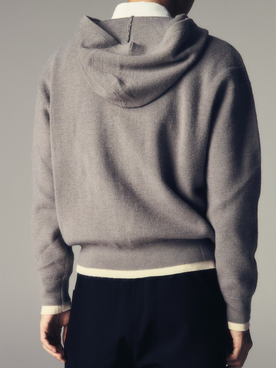 【CS】layered knit zip hoodie (gray) / 【シーエス】レイヤードニットジップフーディー