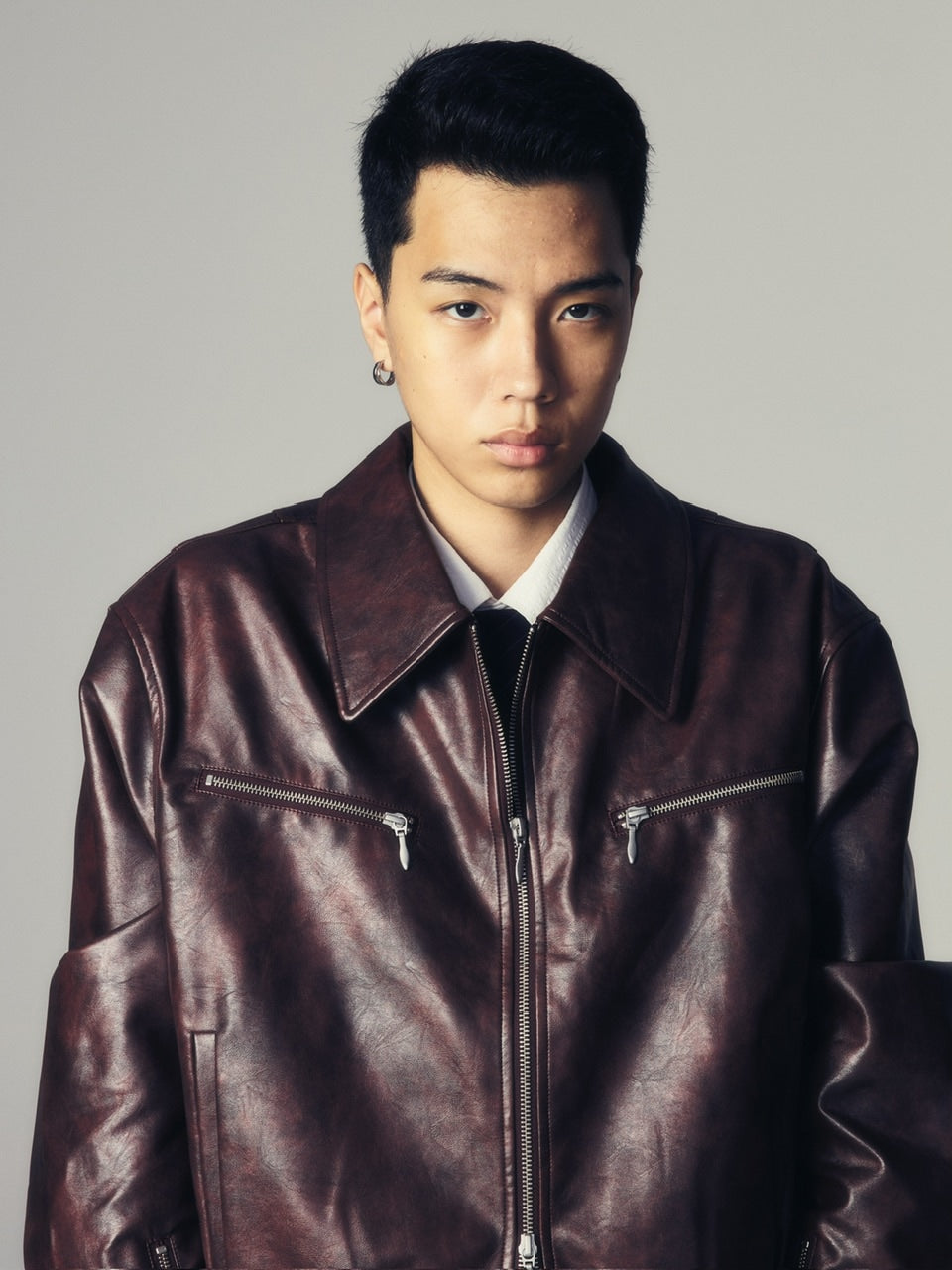 【CS】multi zip faded wash blouson (red brown)