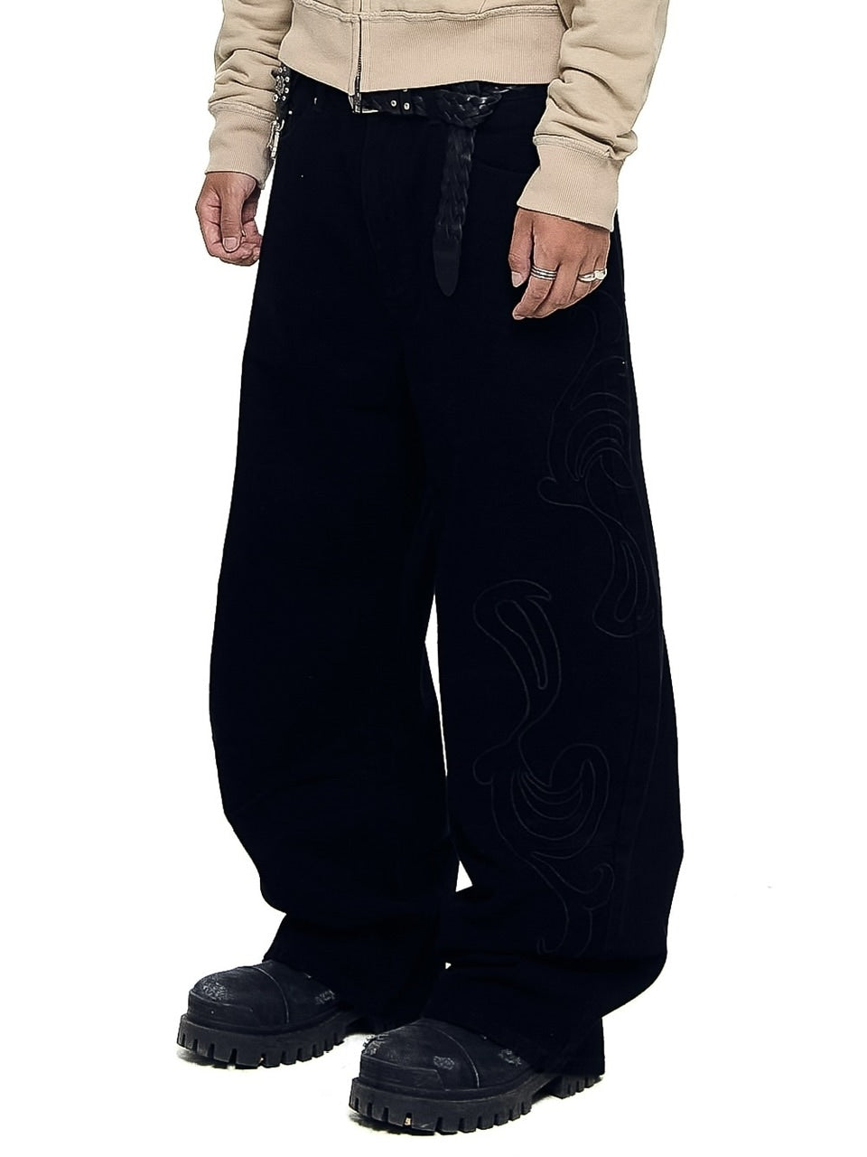 【AAKAM】Needlework Wave Cotton Pants