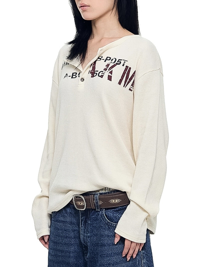【AAKAM】Waffle Henry Neck Long Sleeve