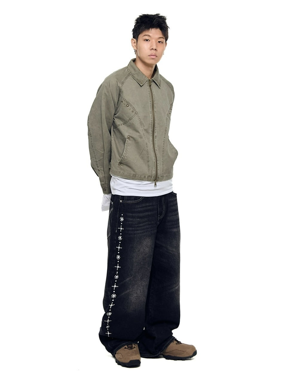 【AAKAM】Incision Studded Cotton Jacket