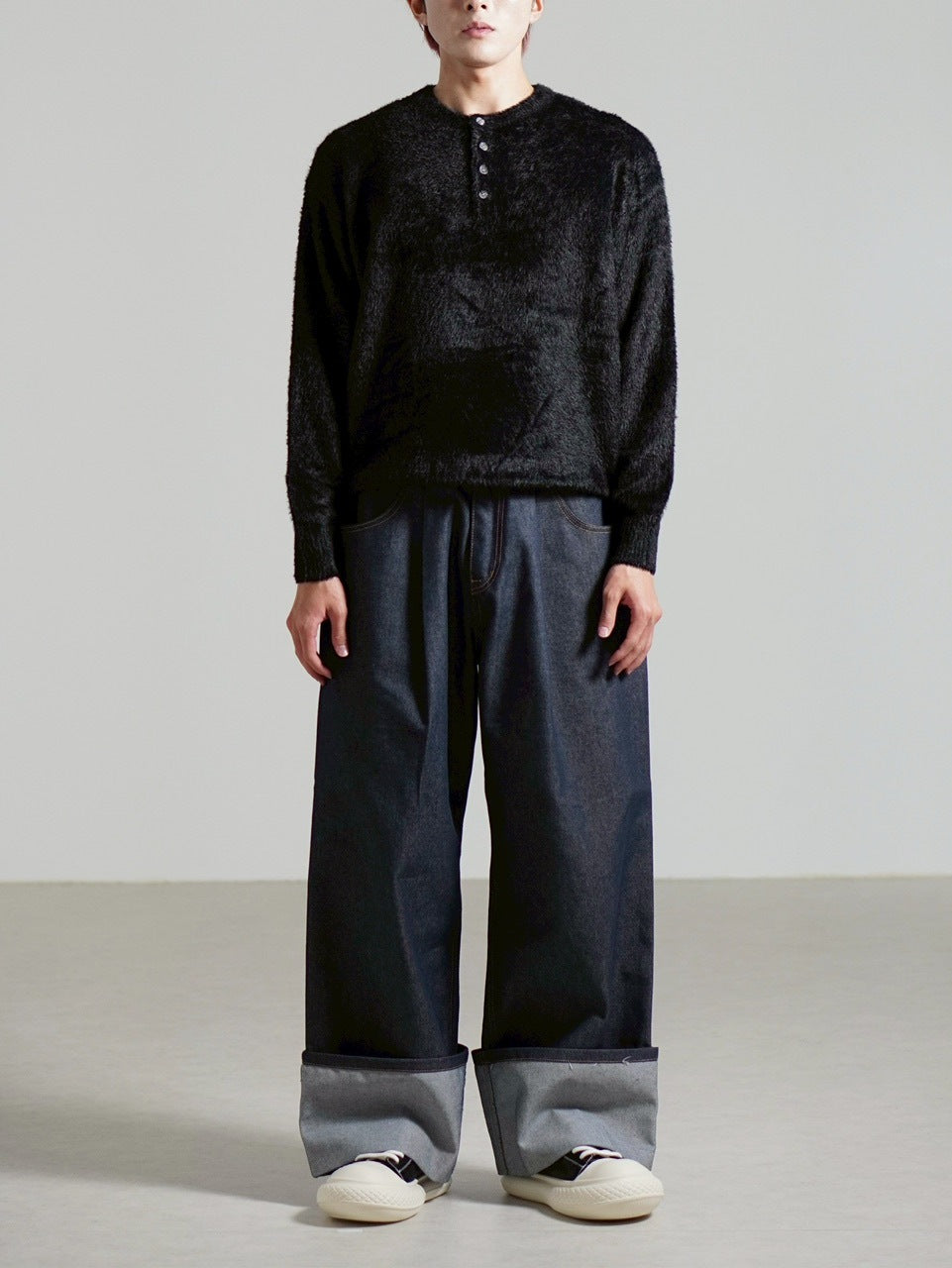 受注制【Chikashitsu +】henry neck hairy knit / 【チカシツプラス】ヘンリーネックヘアリー長袖ニット (5color)