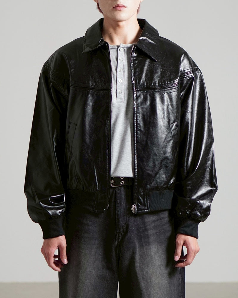 受注制【Chikashitsu +】round stitch non-leather jacket / 【チカシツプラス】ラウンドステッチノンレザージャケット (2color)