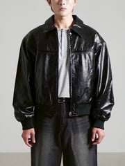 受注制【Chikashitsu +】round stitch non-leather jacket / 【チカシツプラス】ラウンドステッチノンレザージャケット (2color)