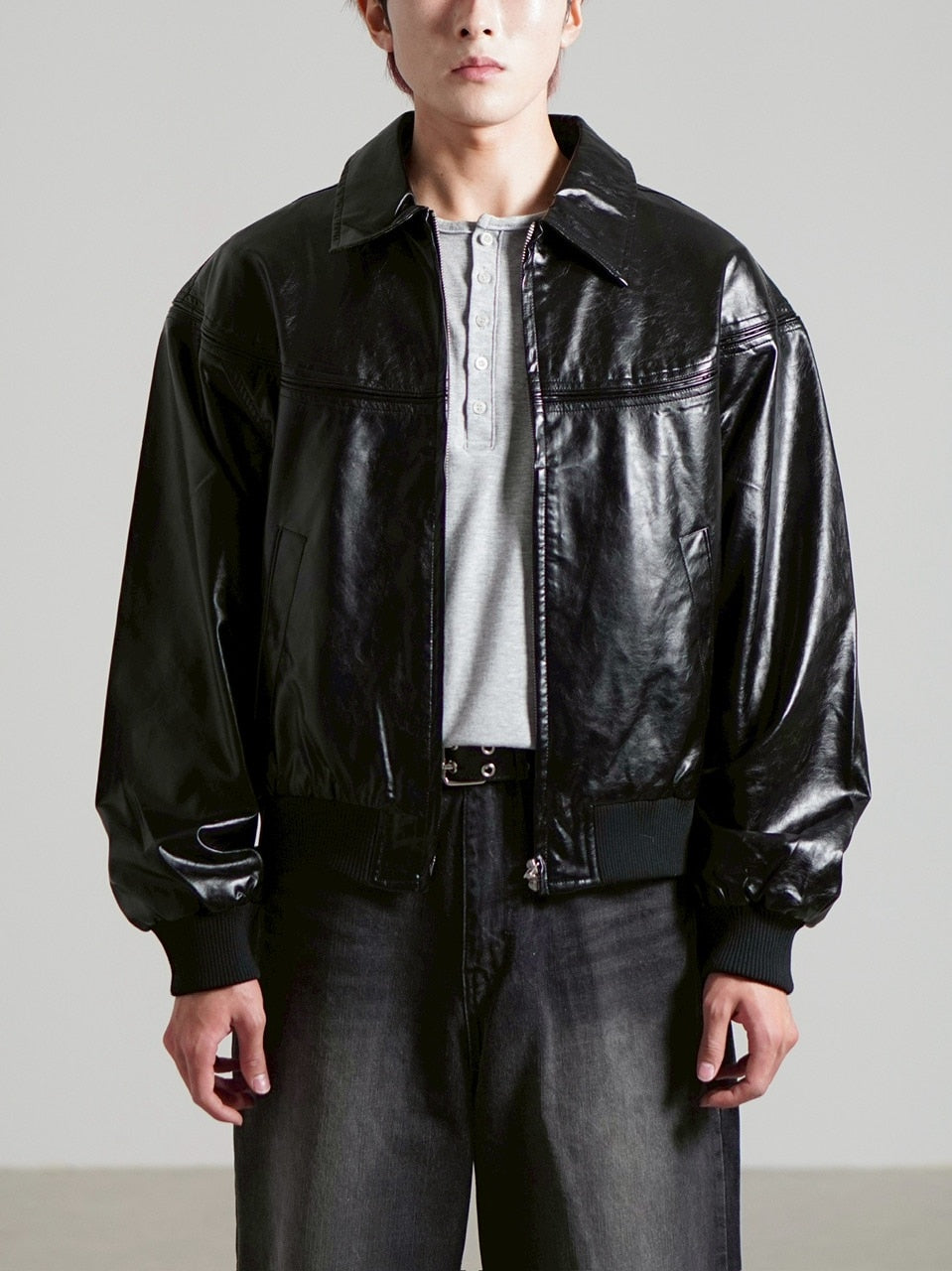 受注制【Chikashitsu +】round stitch non-leather jacket / 【チカシツプラス】ラウンドステッチノンレザージャケット (2color)