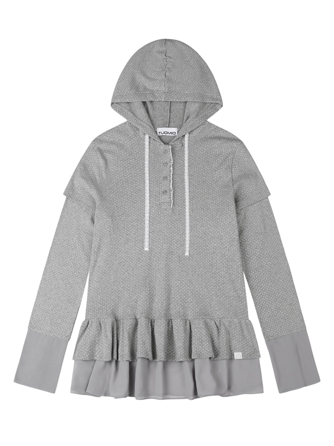 【TUOMIO】FRILL CHIFFON HOODIE / 【トゥオミオ】フリルシフォンフードパーカー