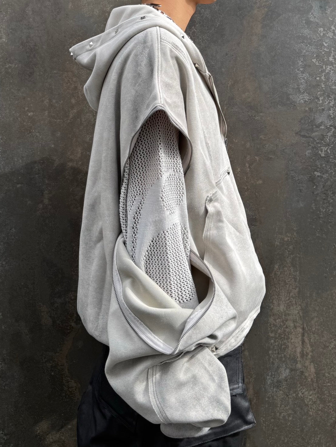 【Never mind the XU】studs washing zip up hoodie / 【ネバーマインドザエックスユー】スタッズウォッシングジップパーカー