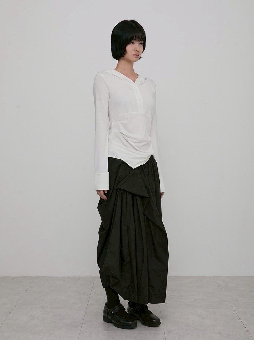 【FLAREUP】Asymmetrical Draped Hoodie / 【フレアアップ】アシンメトリードレープフードロングTシャツ