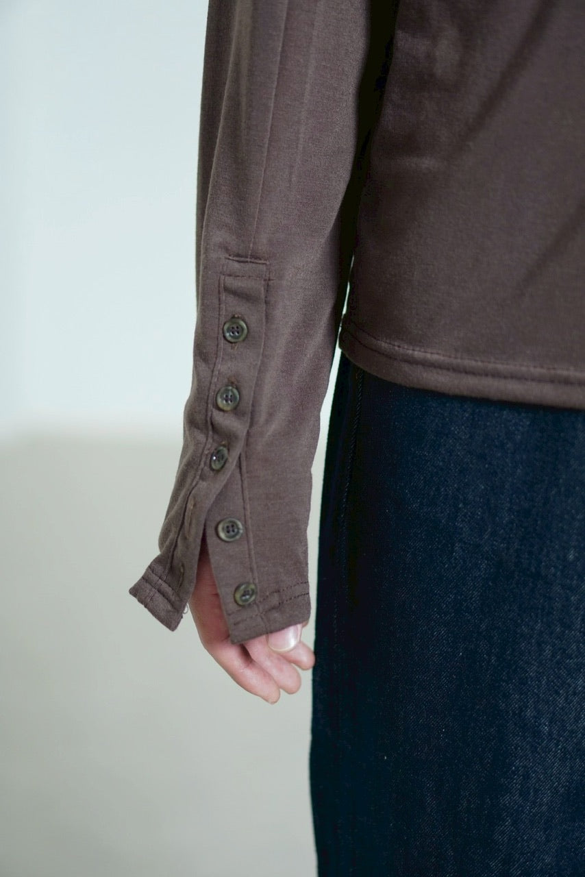 受注制【Chikashitsu +】sleeve button henry neck long sleeve tee / 【チカシツプラス】スリーブボタンヘンリーネック長袖Tシャツ (3color)