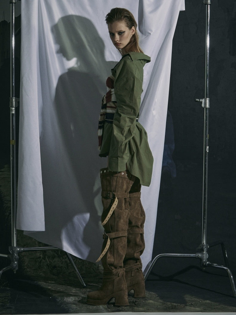 【GATELESS】BELT BUCKLE LOOSE LONG BOOTS / 【ゲートレス】ベルトバックルルーズロングブーツ