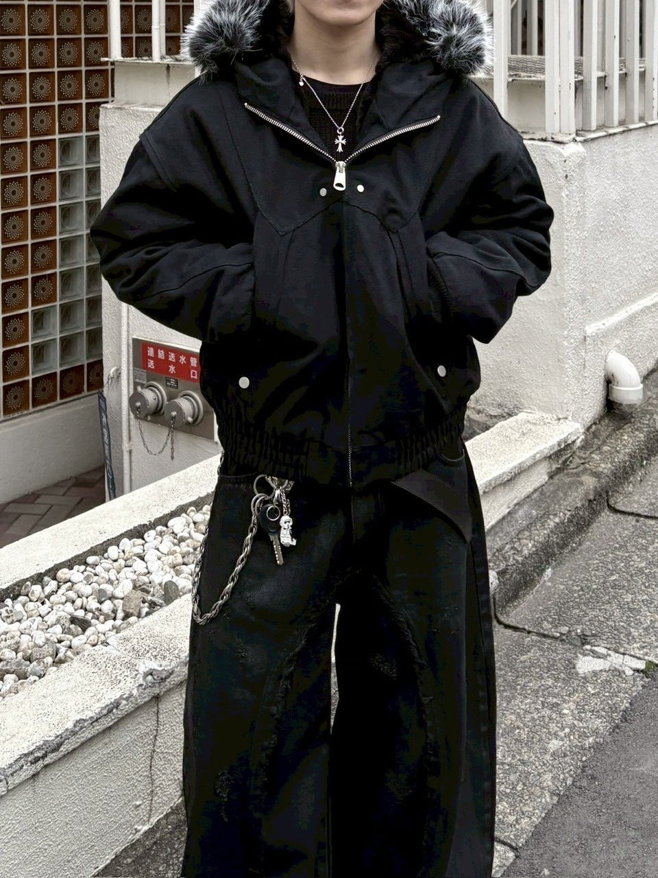 【youll】cropped fur hooded blouson