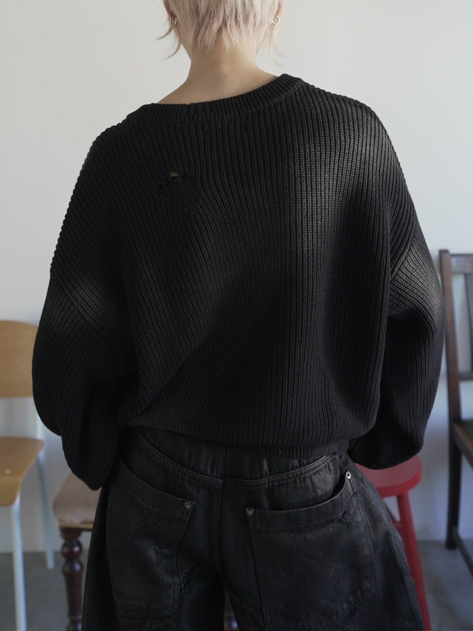 【CHIKASHITSU PLUS HIGH】Cropped spray dyeing knit