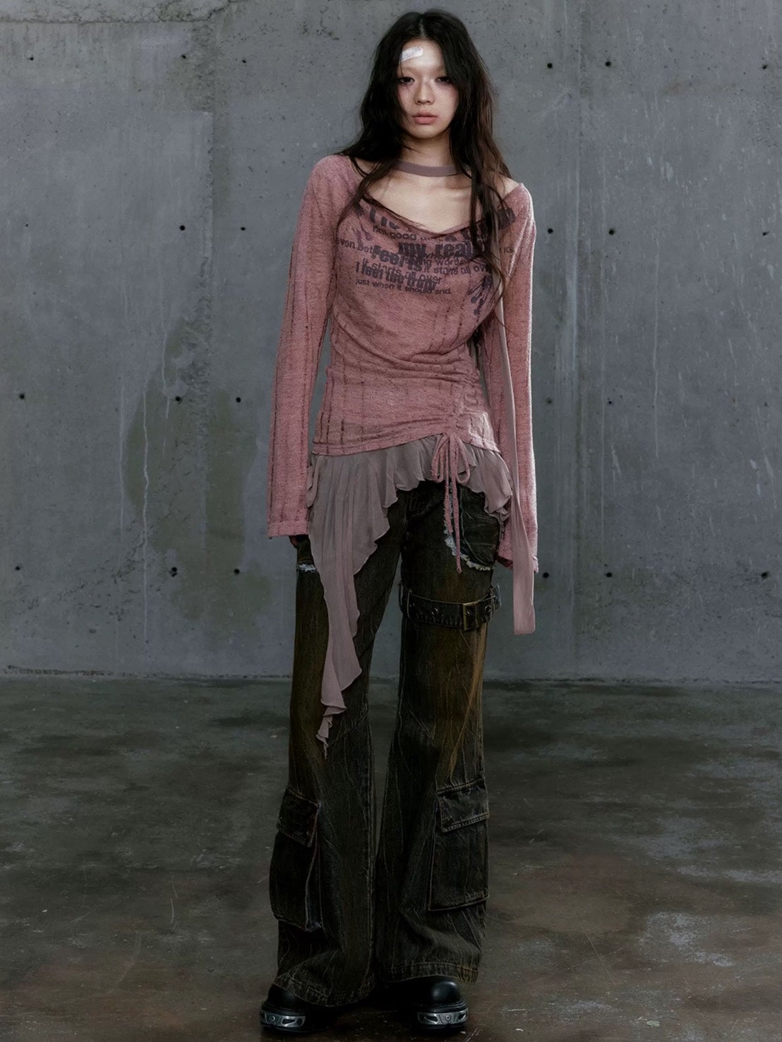 【Cest Nous】Dropped Neckline Graffiti Top