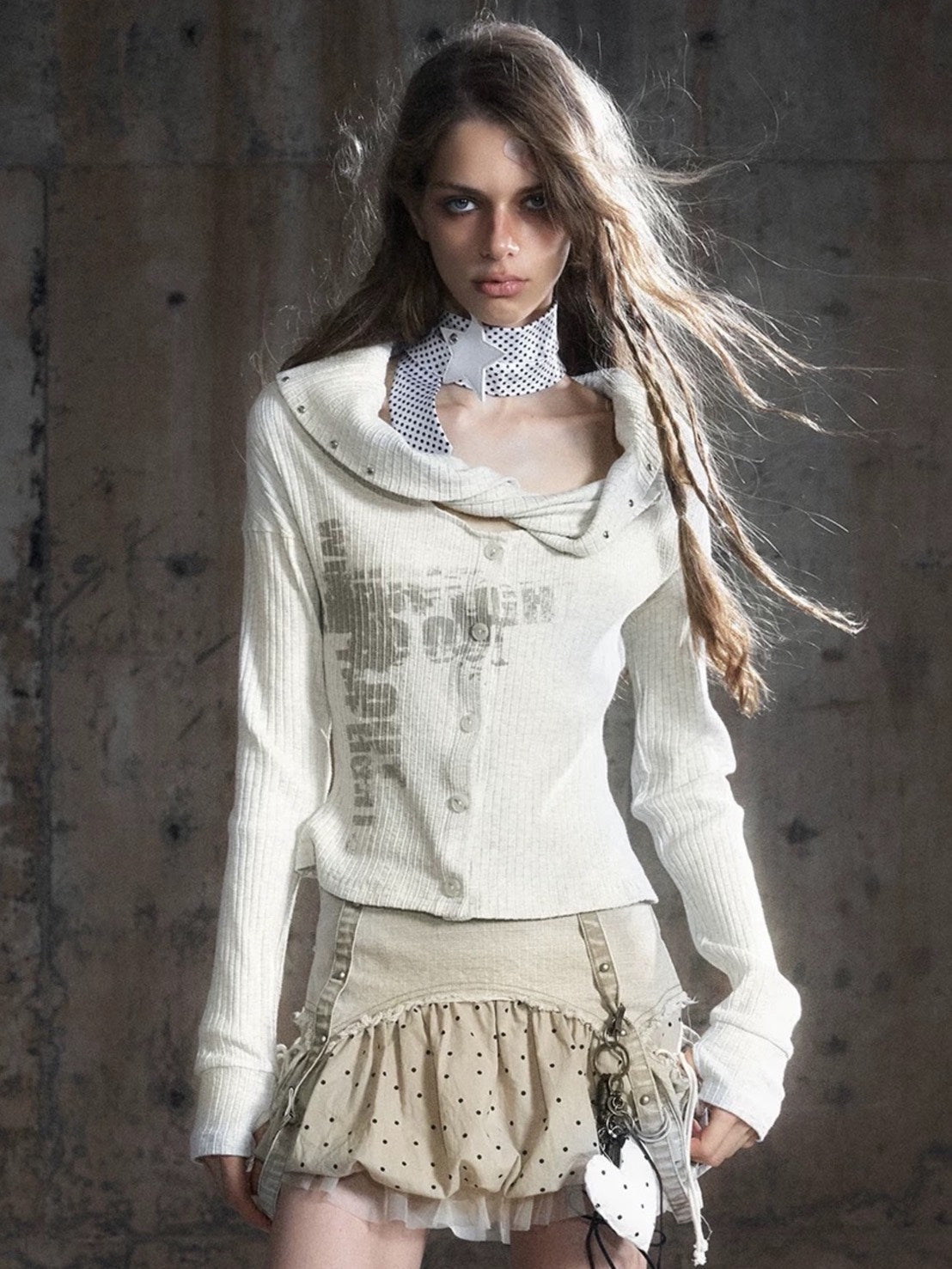 【Cest Nous】Off Shoulder Print Top / 【セヌー】オフショルダープリント長袖トップス