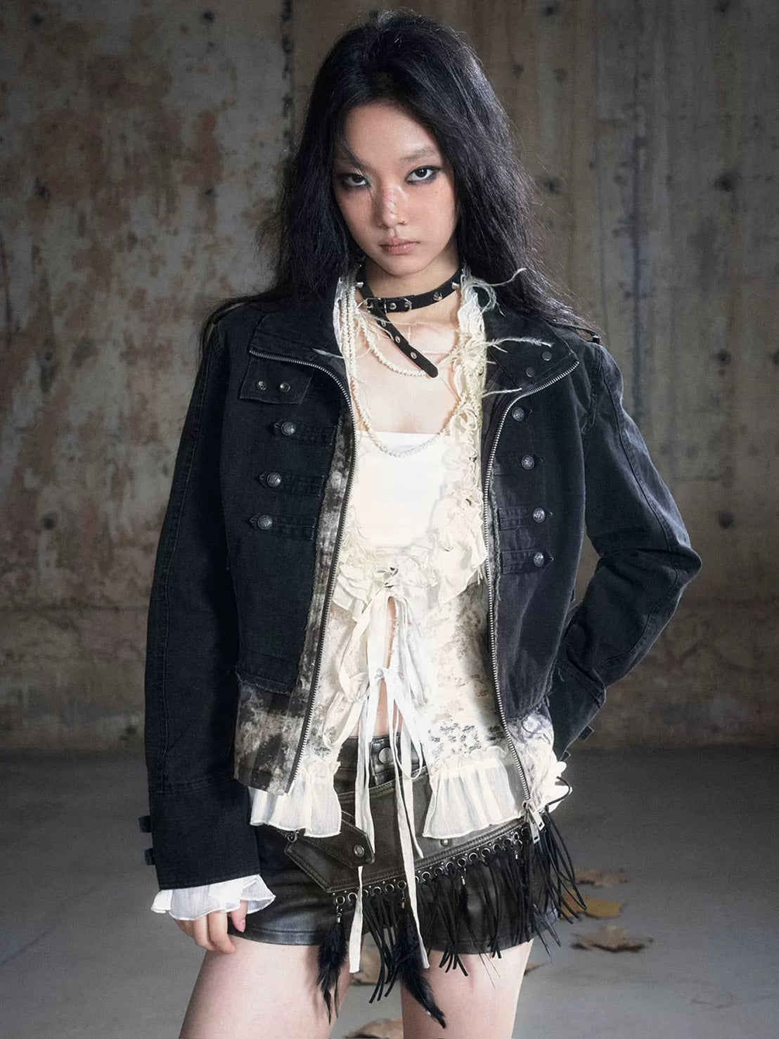 【Cest Nous】Baroque Jacket / 【セヌー】ハイネックバロックジップアップデニムジャケット