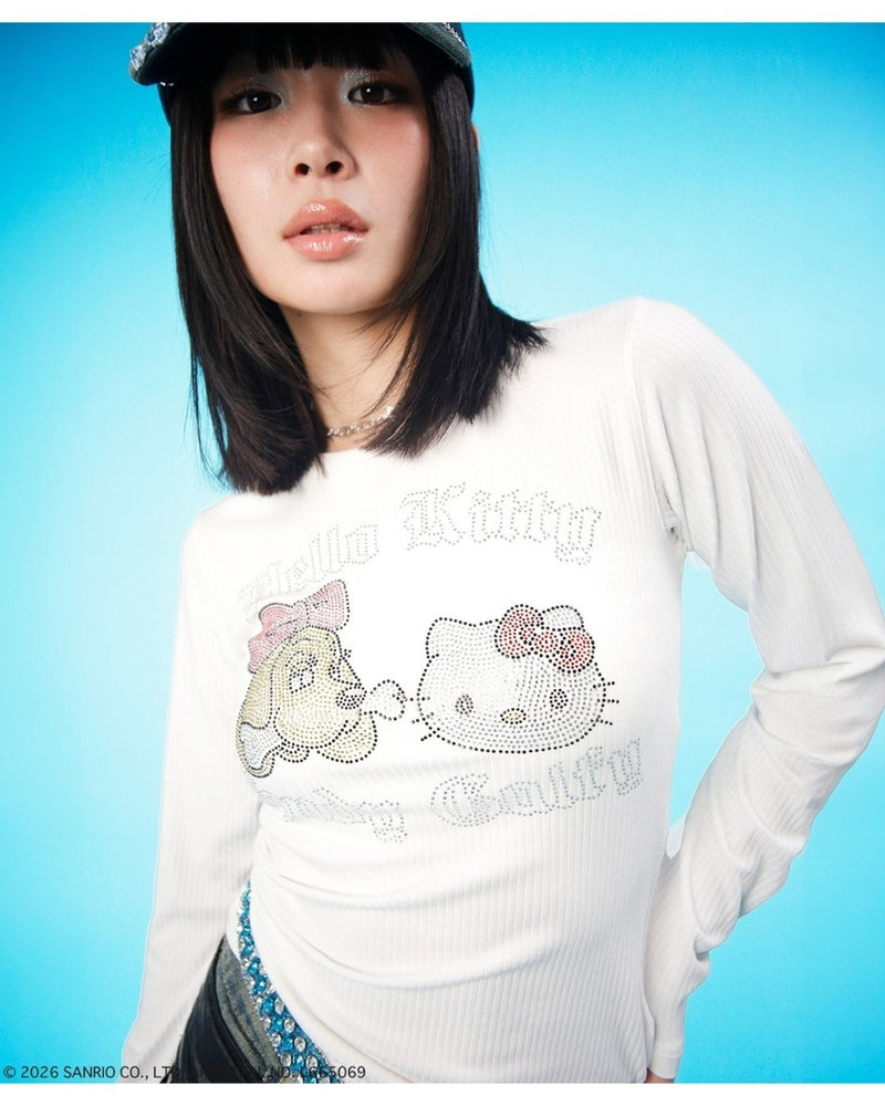 【GALFY×KITTY】キラキラキティガルTee / 【ガルフィー×キティー】ラインストーンシースルー長袖Tシャツ