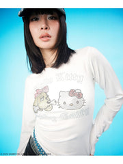 【GALFY×KITTY】キラキラキティガルTee / 【ガルフィー×キティー】ラインストーンシースルー長袖Tシャツ