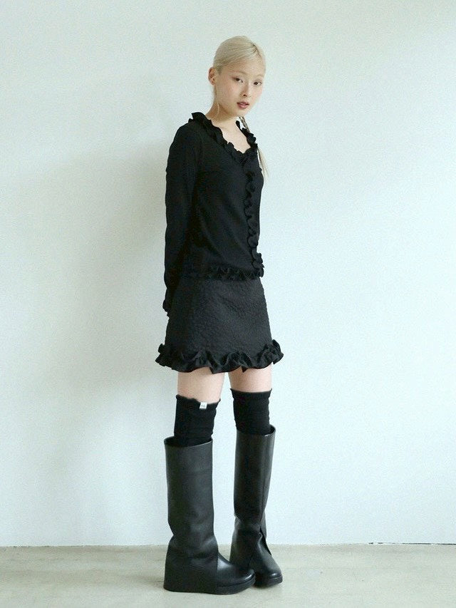 12/21 20:00 発売【Uglyshadow】FLOWER RUFFLE MINI SKIRT