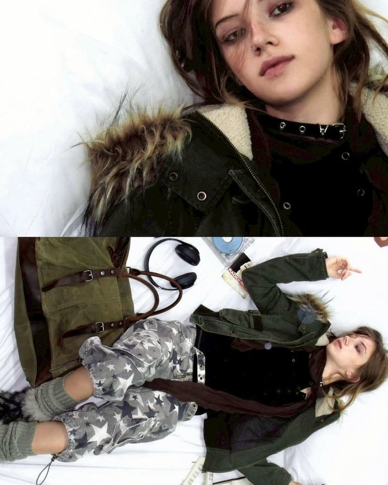 【Cest Nous】Military green washed jacket / 【セヌー】ファーフードミリタリージャケット