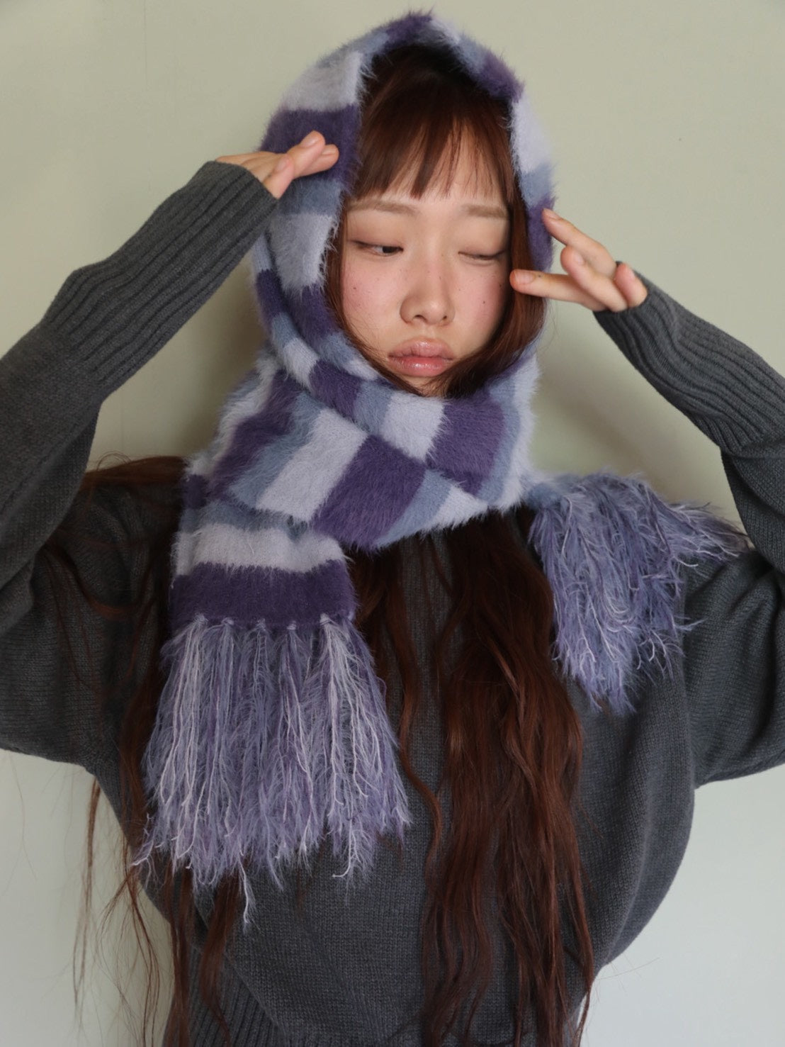 【IUGAMAKARAS】Striped Hairy Bold Muffler
