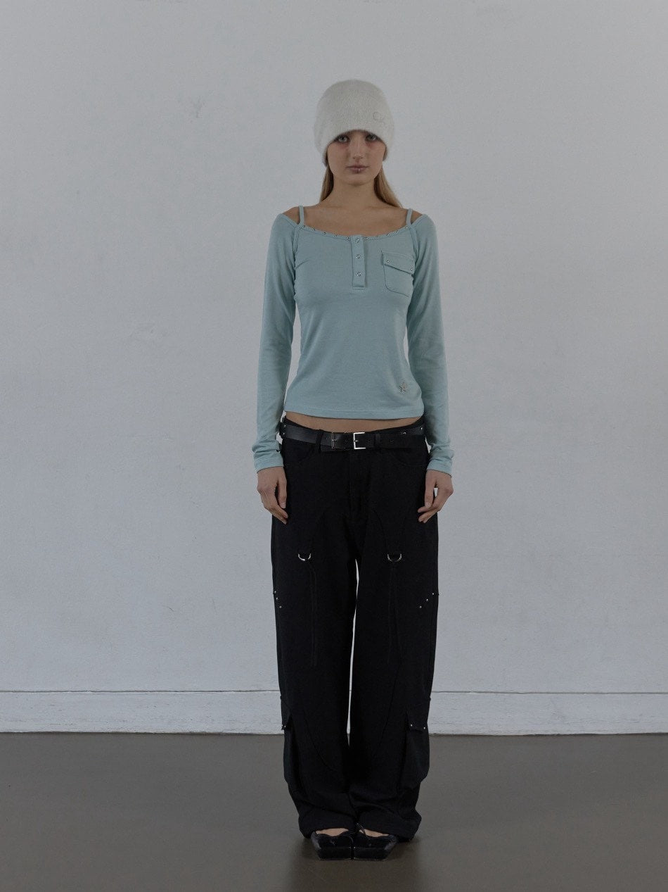 【SETUP‐EXE】SLEEVELESS LAYERED TOP / 【セットアップエグゼ】キャミレイヤード長袖Tシャツ