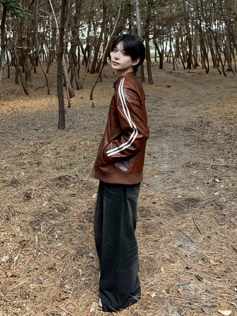 国際配送【LUV CODE】line leather jacket (2color)