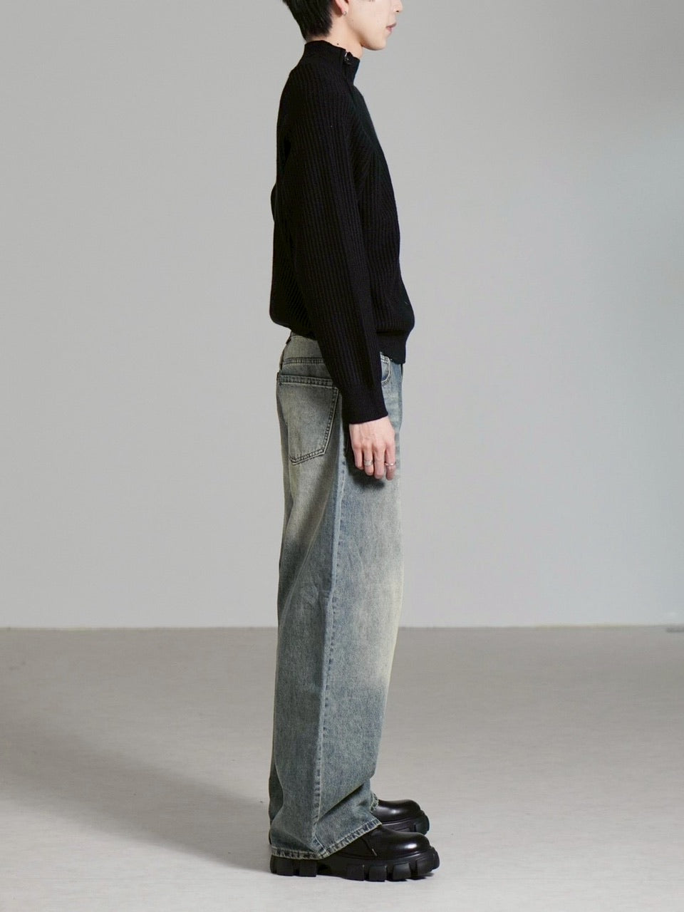 受注制【Chikashitsu +】shoulder zipper rib knit / 【チカシツプラス】ショルダージッパーリブニット (3color)