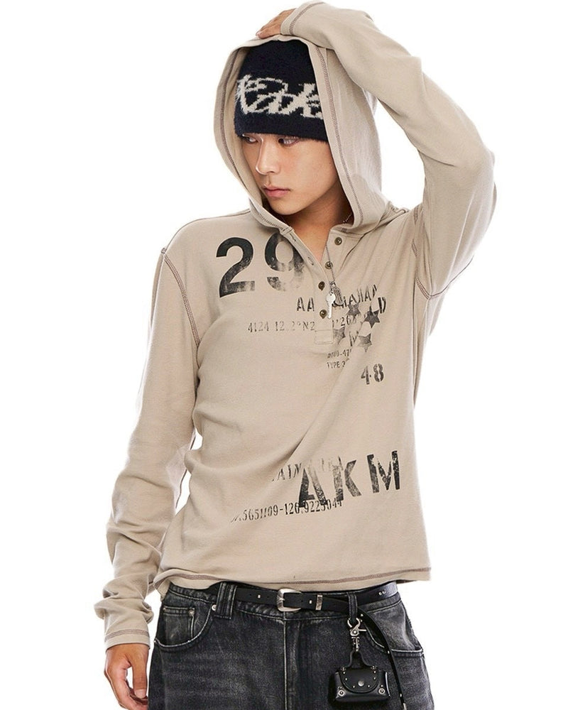 【AAKAM】Numbering Hooded Long Sleeve
