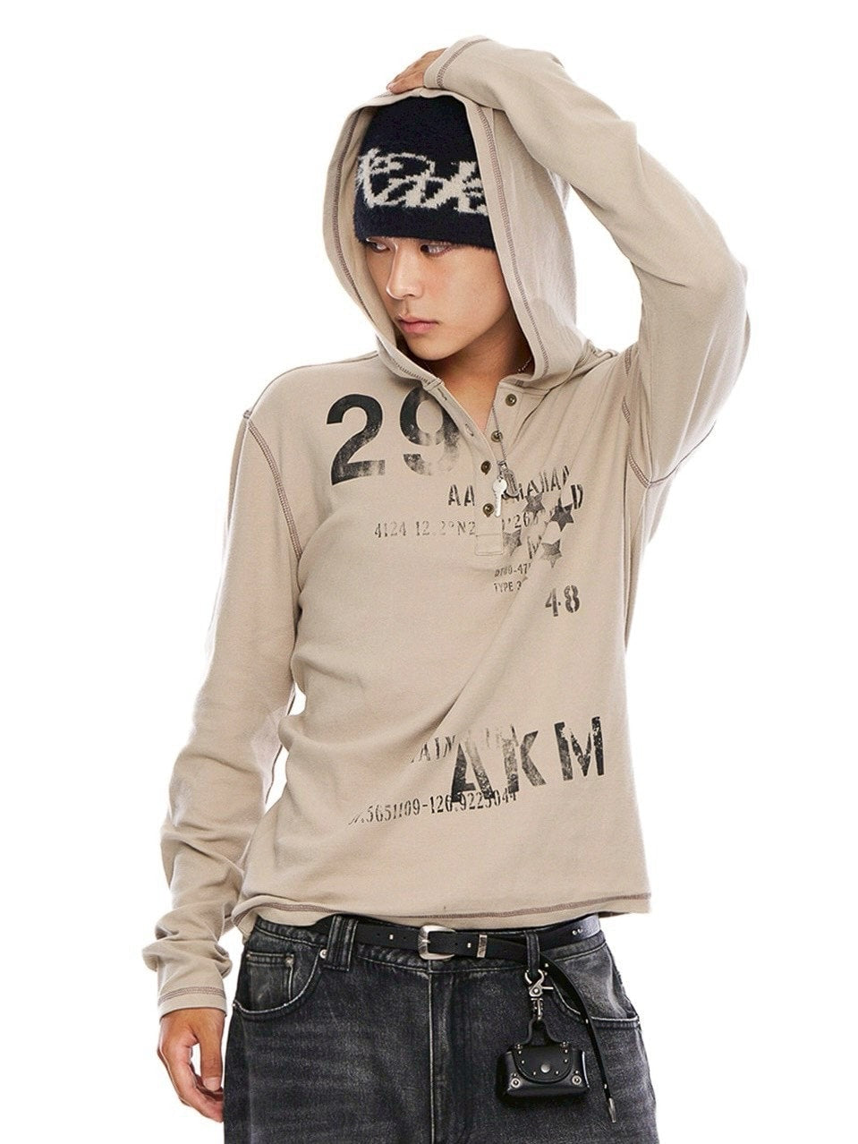 【AAKAM】Numbering Hooded Long Sleeve