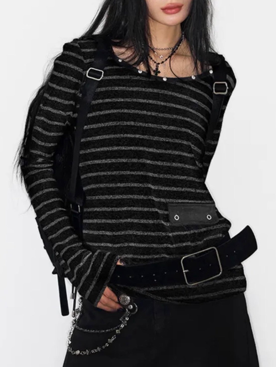 【NOT KNOWING】U Neck Stud PK Hoodie