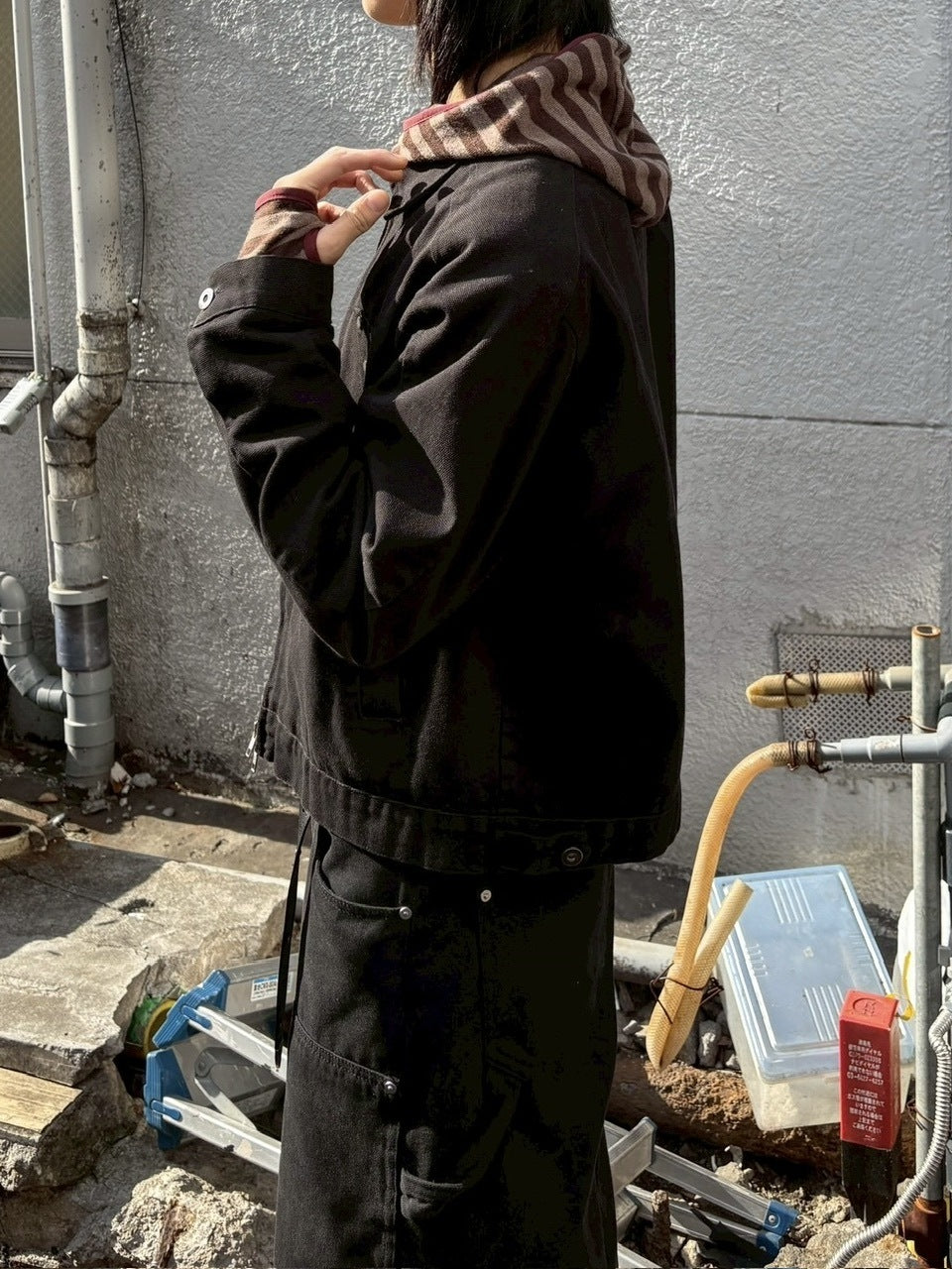 受注制【youll】asymmetry border henley hoodie (2color)