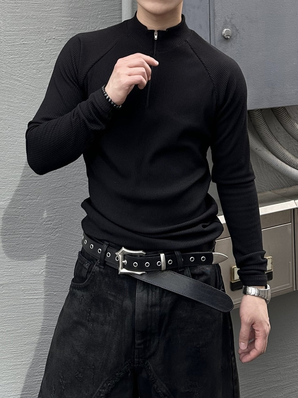 大阪店WEB限定受注制【Chikashitsu＋】mockneck zip long sleeve / 【チカシツプラス】モックネックジップ長袖Tシャツ (3color)