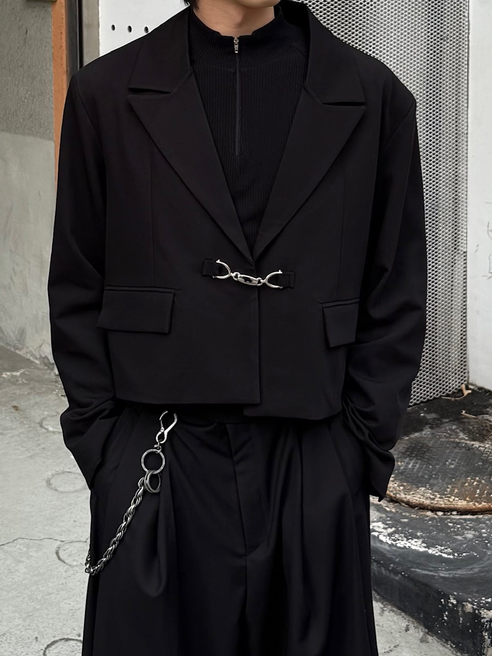 大阪店WEB限定受注制【Chikashitsu＋】mettal buckle cropped jacket / 【チカシツプラス】メタルバックルクロップジャケット