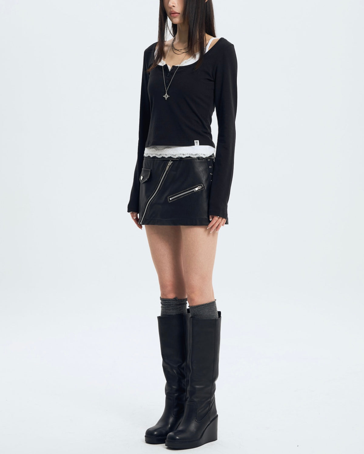 【NOT KNOWING】L/S Lace Layered Set