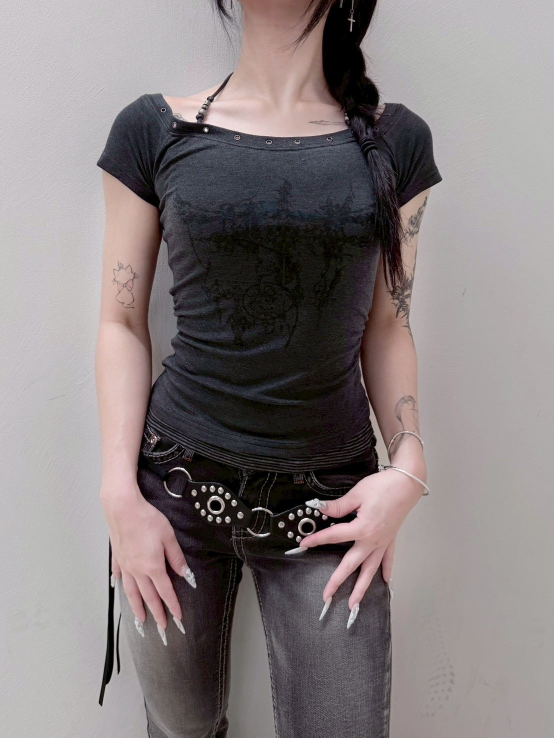 受注制【nmtc+】Anco Studded Halter Neck Tee (3color)