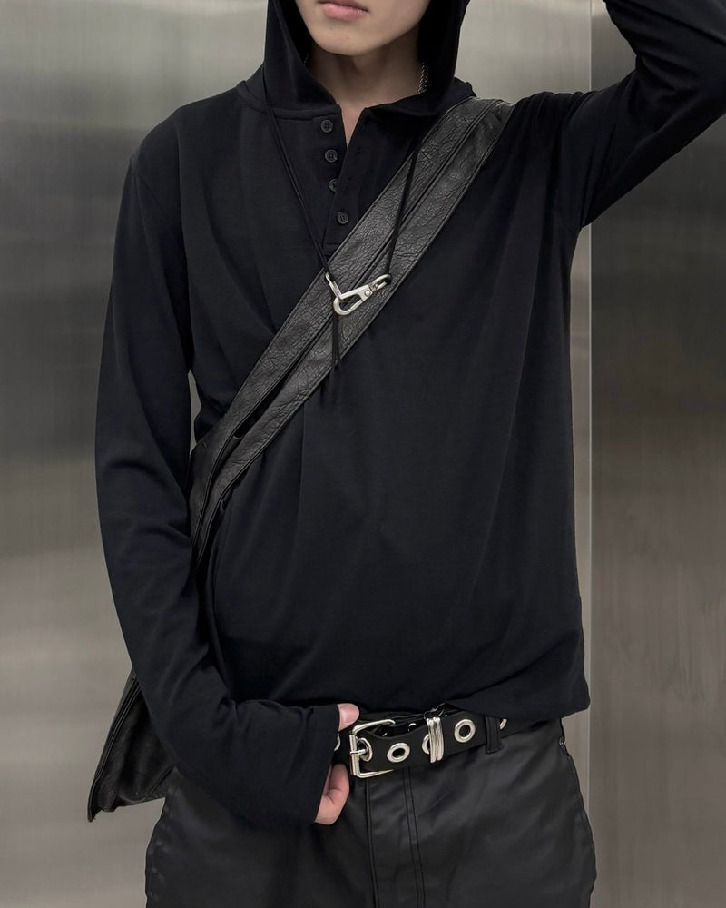 受注制【nmtc+】Henley neck hooded top (2color)