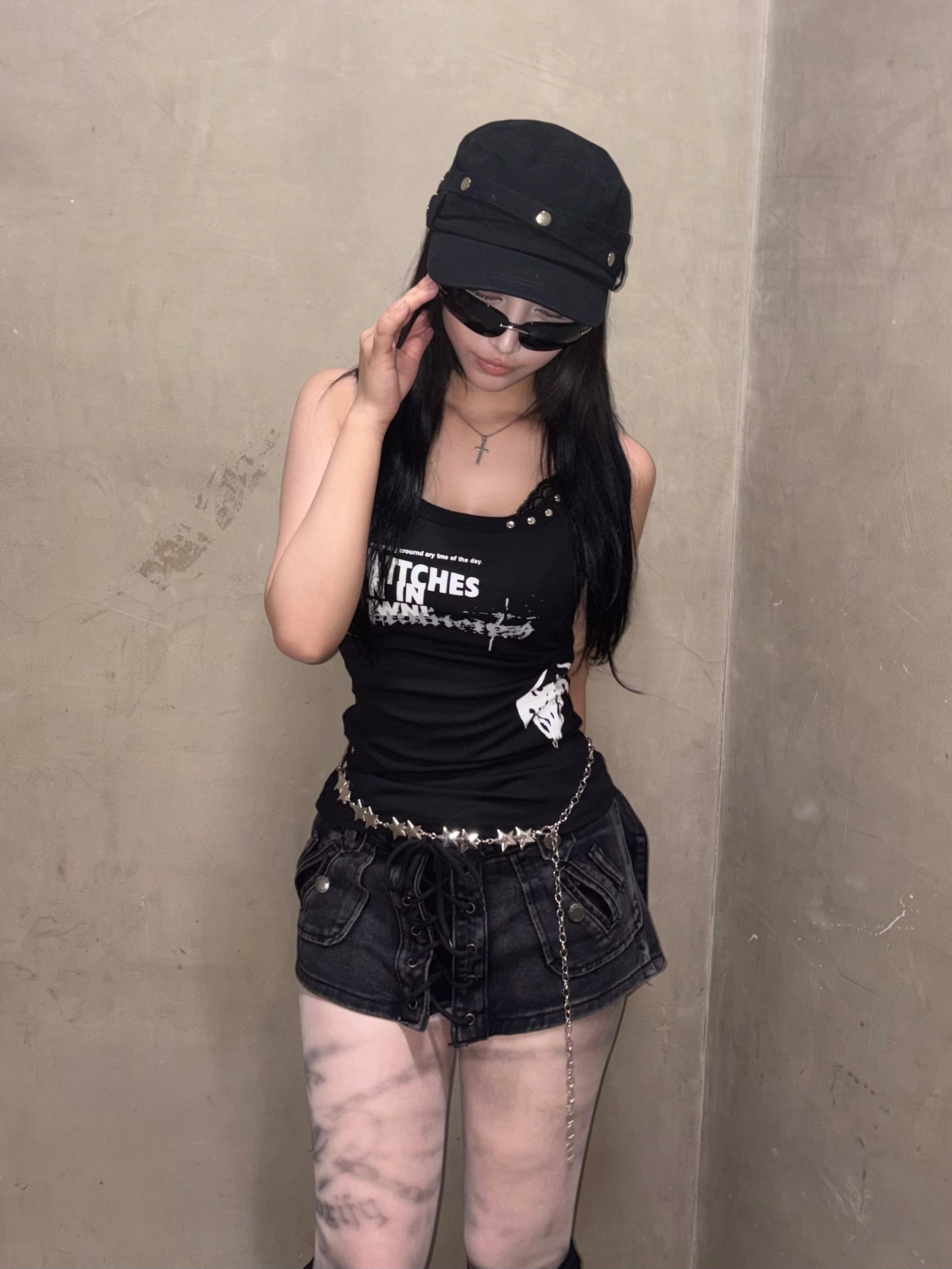 国際配送【Never mind the XU】double belt strap cap (2color)